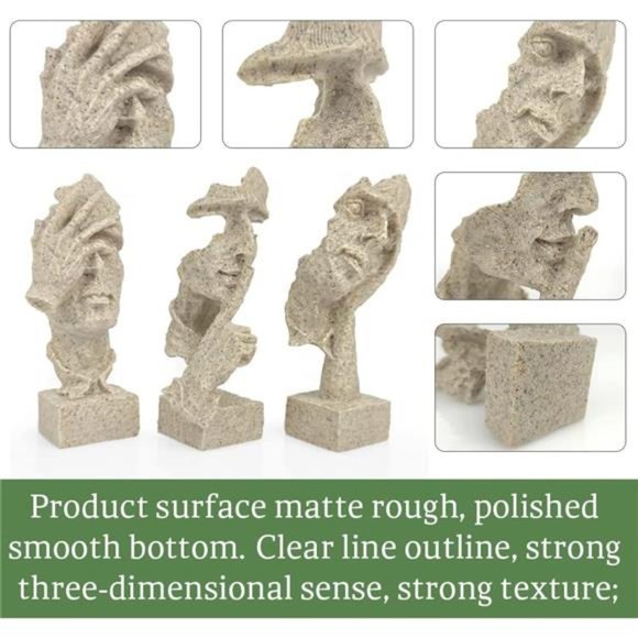 3 Pcs Thinker Statue, Silence is Gold Abstract Art Figurine, No Hear No See - Picture 3 of 6